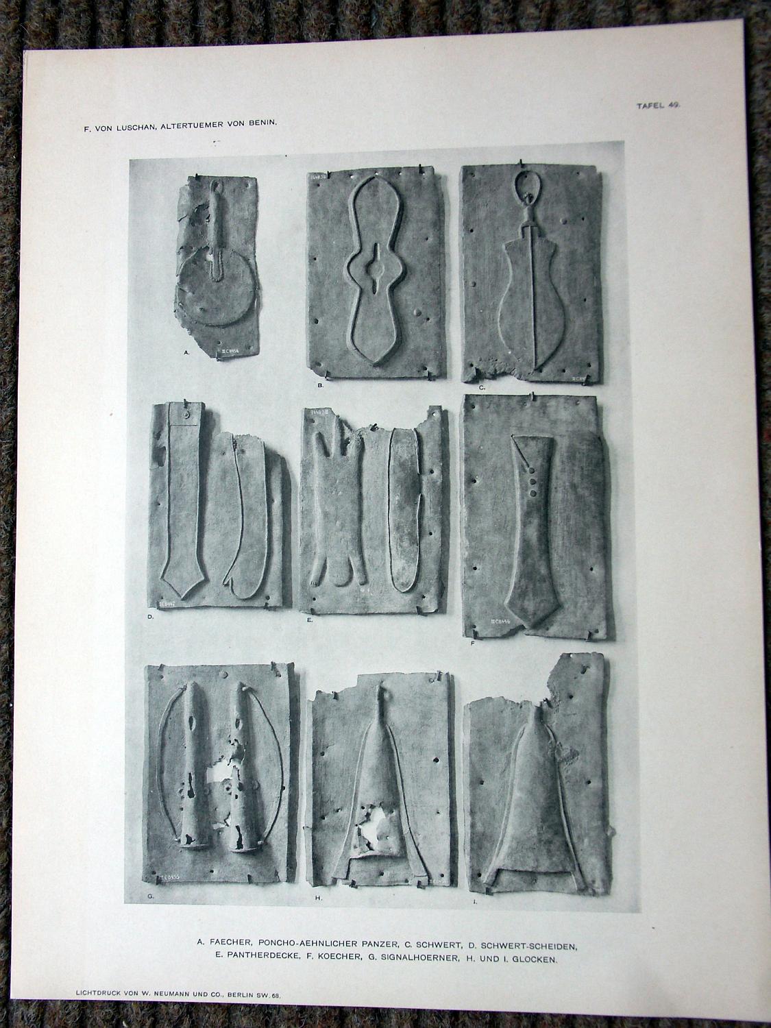 zz-lusc19,tafel 49 benin nigeria,bronze-platte fächer schwert glocke